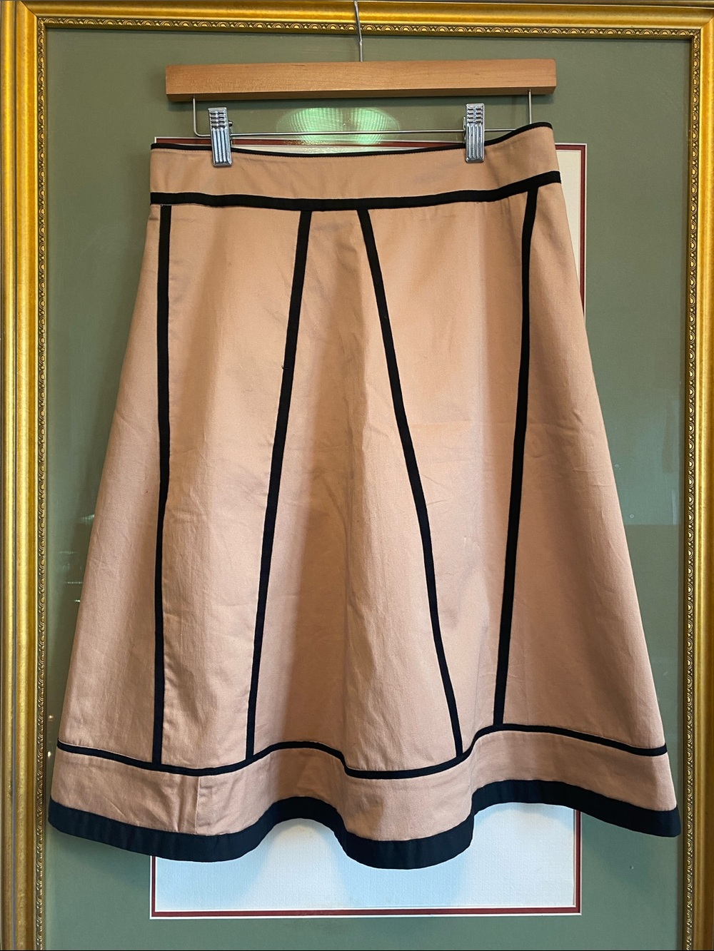 Anthropologie, Odille, Beige A-Line Skirt with Black Accents